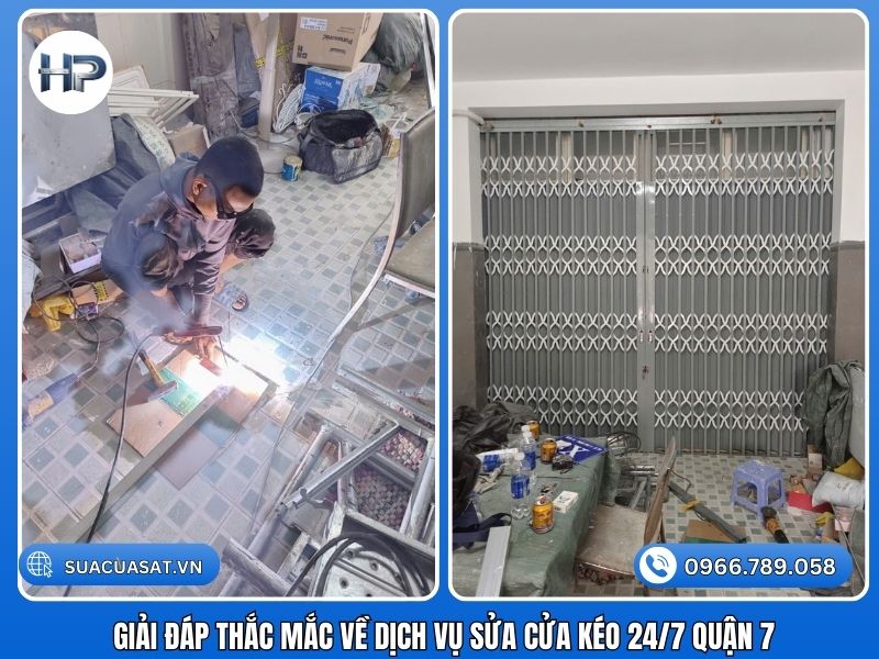 Dưới đây là những câu hỏi chúng tôi thường nhận được từ khách hàng Quận 7: Cửa kéo bị kẹt phải làm sao? Đầu tiên, hãy bình tĩnh kiểm tra đường ray xem có vật cản (đá sỏi, đồ chơi trẻ em) không. Nếu không có vật cản mà cửa vẫn cứng, có thể do hỏng bạc đạn hoặc khô dầu. Đừng cố kéo mạnh sẽ gây sửa cửa kéo bung lá. Hãy gọi 0966.789.058 để được hỗ trợ. Tôi cần sửa cửa kéo ngoài giờ (ban đêm) thì giá có cao không? Chúng tôi cam kết mức giá ổn định. Nếu có phụ phí làm đêm (để hỗ trợ xăng xe cho thợ), chúng tôi sẽ báo trước rõ ràng. Mục tiêu của Hòa Phát là hỗ trợ bạn sửa cửa kéo khẩn cấp để đảm bảo an toàn. Thợ có làm việc vào ngày Chủ Nhật và Lễ Tết không? Hòa Phát phục vụ 24/7, bao gồm cả sửa cửa kéo ngày lễ. Chúng tôi hiểu rằng sự cố cửa có thể xảy ra bất cứ lúc nào. Sửa cửa kéo rỉ sét lâu năm có được không hay phải thay mới? Hoàn toàn sửa được. Chúng tôi sẽ cắt bỏ phần chân cửa bị mục nát, hàn nối đoạn sắt hộp mạ kẽm mới và sơn lại. Chi phí rẻ hơn nhiều so với thay cửa mới mà độ bền vẫn đảm bảo 5-7 năm. Sửa cửa kéo kho xưởng có xuất hóa đơn VAT không? Chúng tôi cung cấp đầy đủ hóa đơn VAT, hợp đồng và phiếu bảo hành cho các khách hàng là công ty, doanh nghiệp tại Quận 7.