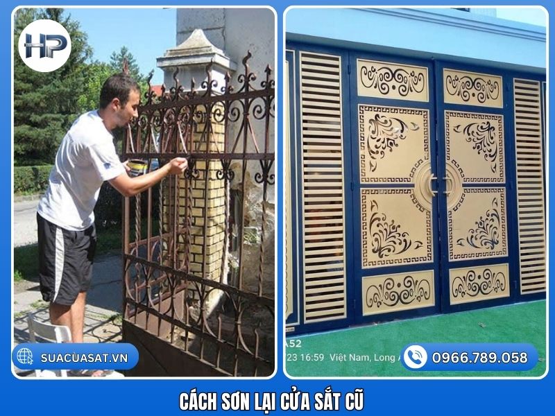 Thợ sơn sửa cửa sắt TPHCM đang thi công tại nhà, xử lý cửa sắt cũ rỉ sét, sơn lại bền đẹp như mới, giá rẻ, phục vụ nhanh chóng