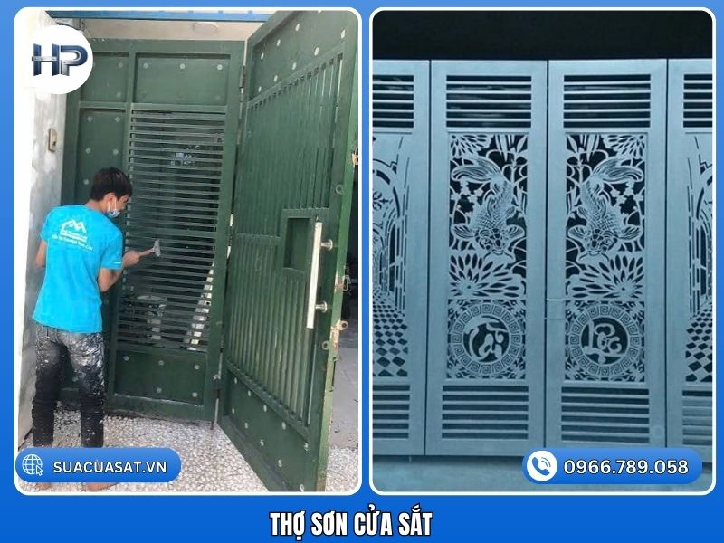 Hình ảnh dịch vụ sơn cửa sắt cũ tại TPHCM, thợ chuyên nghiệp sơn chống rỉ, phục hồi cửa sắt xuống cấp hiệu quả