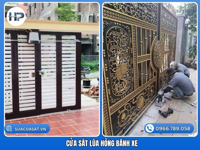 Sửa cửa sắt lùa hỏng bánh xe, trật ray nghiêm trọng